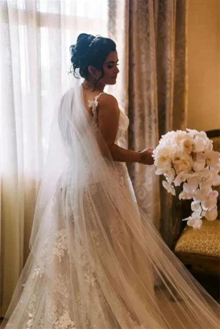 Modern V-neck Sleeveless A-line Wedding Dresses With Lace by misshow.com