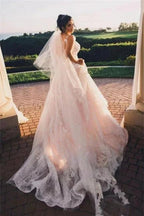 Modern V-neck Sleeveless A-line Wedding Dresses With Lace by misshow.com