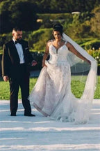 Modern V-neck Sleeveless A-line Wedding Dresses With Lace by misshow.com