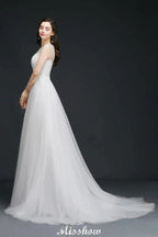 Modest A-line Illusion Lace Wedding Dress by misshow.com
