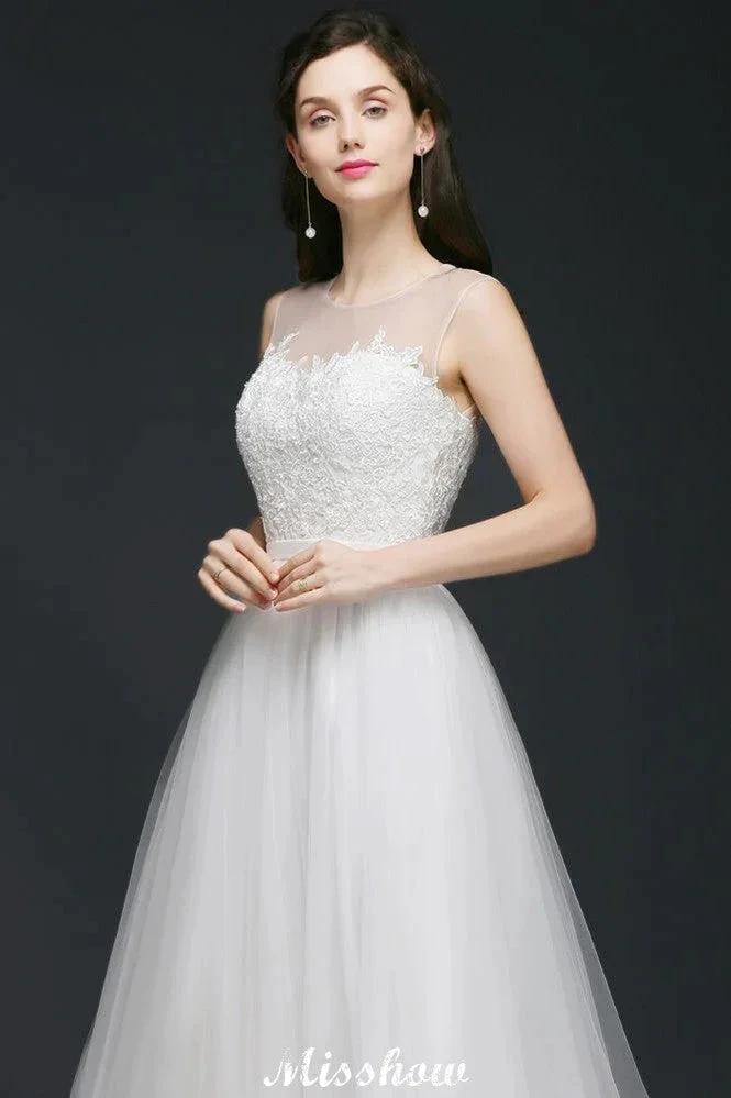 Modest A-line Illusion Lace Wedding Dress by misshow.com