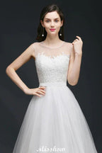 Modest A-line Illusion Lace Wedding Dress by misshow.com