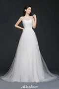 Modest A-line Illusion Lace Wedding Dress by misshow.com