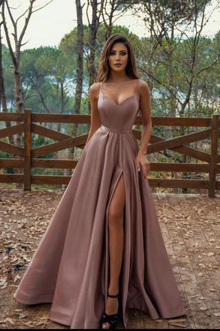 Vestido de fiesta largo con escote en forma de A y abertura