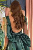 Modest Green A-Line Square Neckline Straps Prom Dresses with Slit by misshow.com