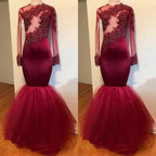 Modest Lace Appliques Long Sleeve Mermaid Prom Dress by misshow.com