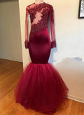 Modest Lace Appliques Long Sleeve Mermaid Prom Dress by misshow.com