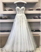 Modest Long A Line Sweetheart Lace Tulle Wedding Dress by BIZTUNNEL