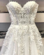 Modest Long A Line Sweetheart Lace Tulle Wedding Dress by BIZTUNNEL