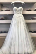 Modest Long A Line Sweetheart Lace Tulle Wedding Dress by BIZTUNNEL