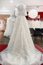 Modest Long A-line Sweetheart Tulle Lace Appliques Wedding Dress with Sleeves by BIZTUNNEL