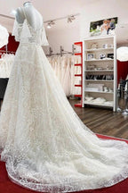 Modest Long A-line Sweetheart Tulle Lace Appliques Wedding Dress with Sleeves by BIZTUNNEL