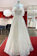 Modest Long A-line Sweetheart Tulle Lace Appliques Wedding Dress with Sleeves by BIZTUNNEL