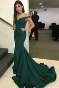 Modest Long Mermaid Off-the-shoulder Green Prom Dress by BIZTUNNEL