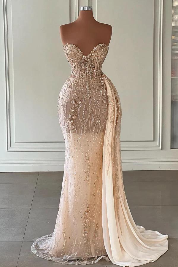 Modest Long Mermaid Sweetheart See through Glitter Prom Dresses by BIZTUNNEL