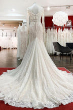 Modest Long Mermaid Sweetheart Tulle Lace Wedding Dress with Sleeves by BIZTUNNEL