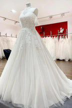 Modest Long Princess Off The Shoulder Tulle Lace Wedding Dress by BIZTUNNEL