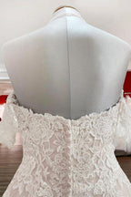 Modest Long Princess Off The Shoulder Tulle Lace Wedding Dress by BIZTUNNEL