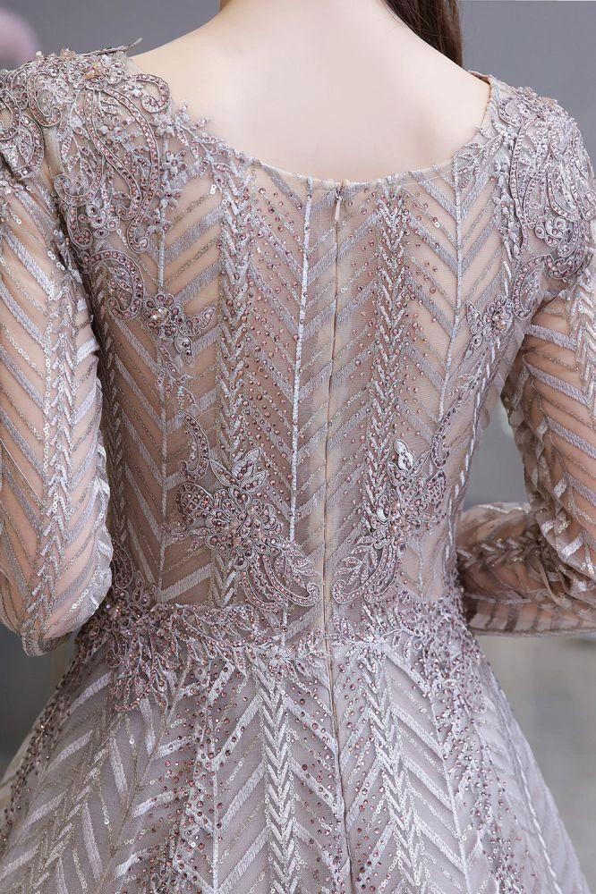 Modest Long Sleeves V-Neck Princess Prom Dress Sequined Aline Party Gown by misshow.com