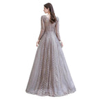 Modest Long Sleeves V-Neck Princess Prom Dress Sequined Aline Party Gown by misshow.com