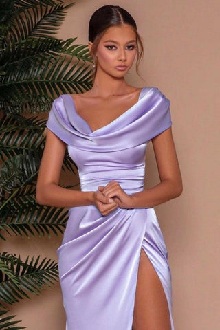 Modest Long Stretch Satin Mermaid Prom Dress with Slit