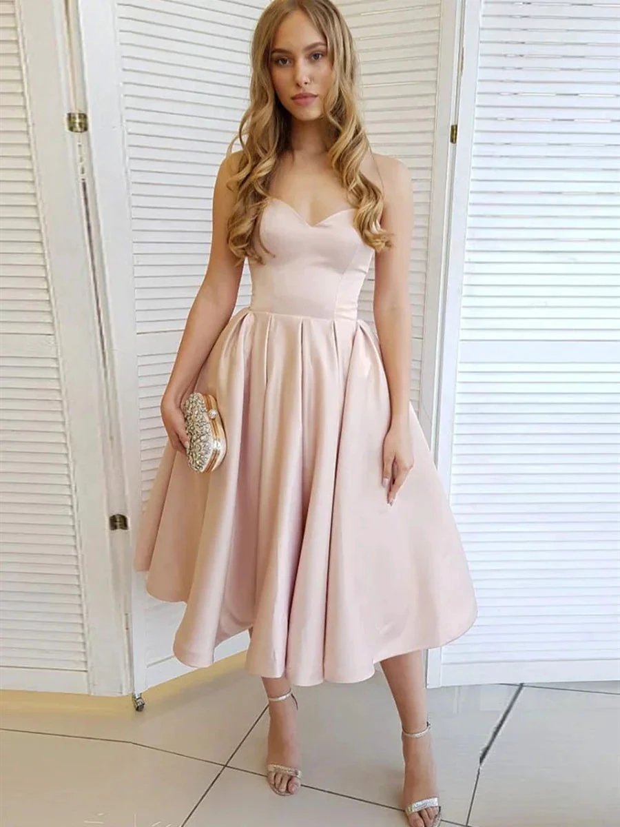 Modest Short A-line Sweetheart Satin Prom Homecoming Dresses by BIZTUNNEL