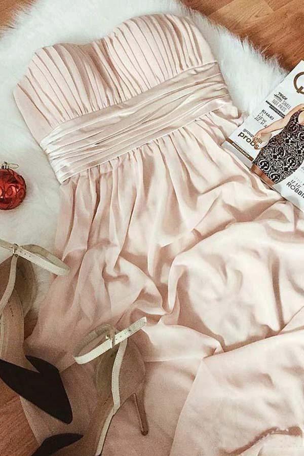 Modest Strapless Ruched Bridesmaid Dress Chiffon Formal Dresses BD074 by pgmdress