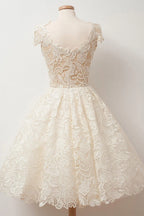A-line Scoop Lace Short Prom Dresses Cap Sleeves Homecoming Dresses by Ombreprom