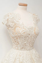 A-line Scoop Lace Short Prom Dresses Cap Sleeves Homecoming Dresses by Ombreprom