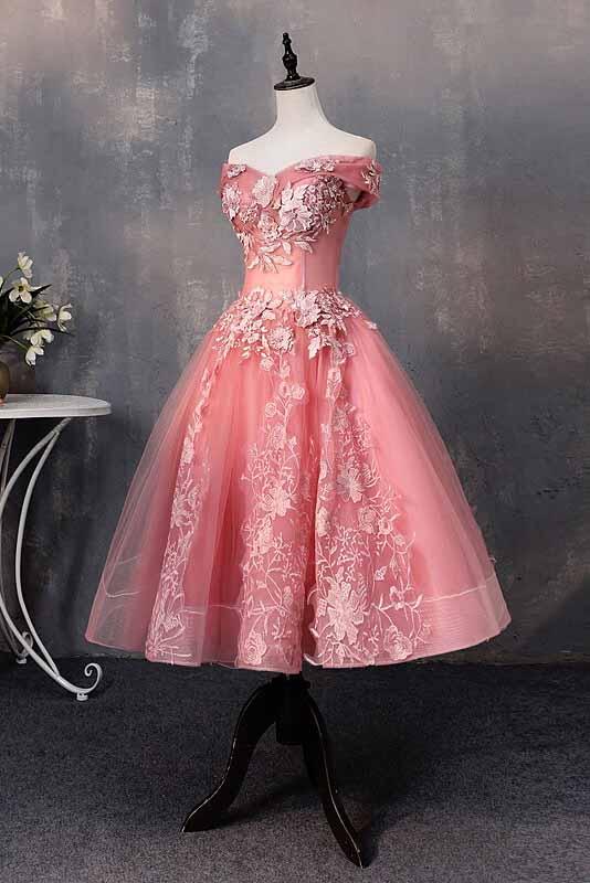 A-line Off-Shoulder Short Prom Dresses Appliques Sweet 16 Gown by Ombreprom