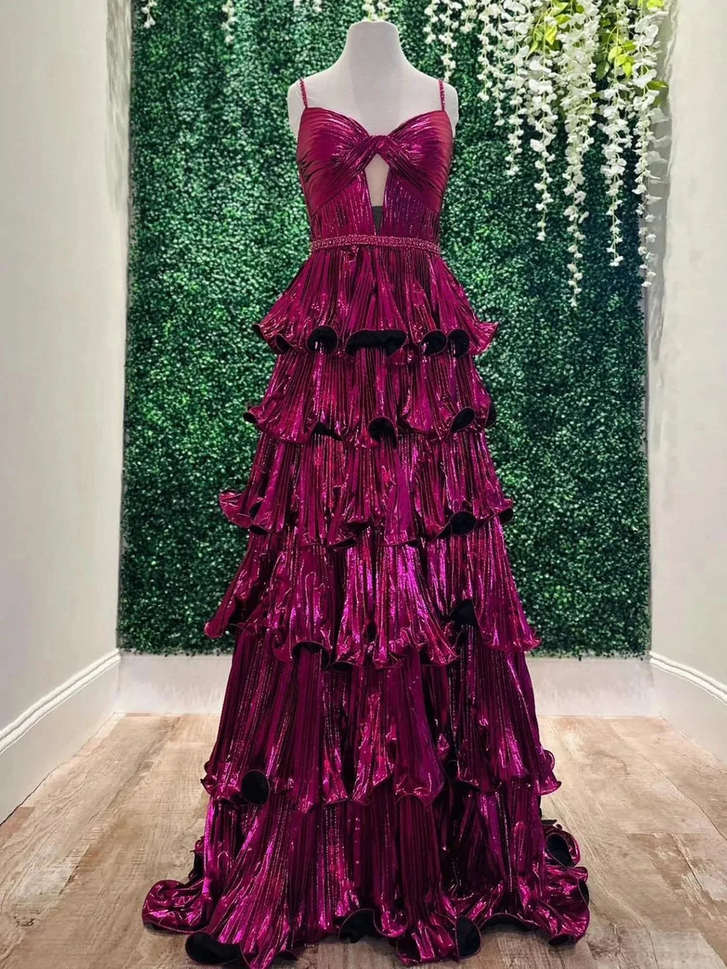 Murray | Sweetheart Spaghetti Straps Tiered A-Line Metallic Prom Dress by KissProm