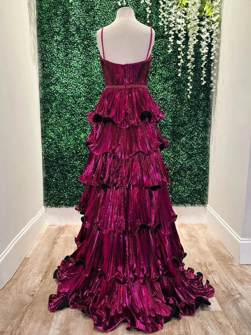 Murray | Sweetheart Spaghetti Straps Tiered A-Line Metallic Prom Dress by KissProm