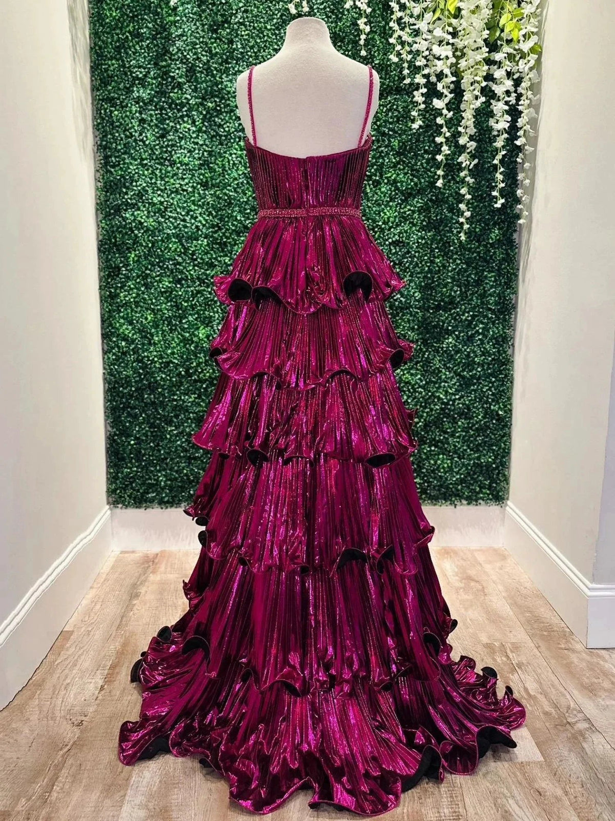 Murray | Sweetheart Spaghetti Straps Tiered A-Line Metallic Prom Dress by KissProm