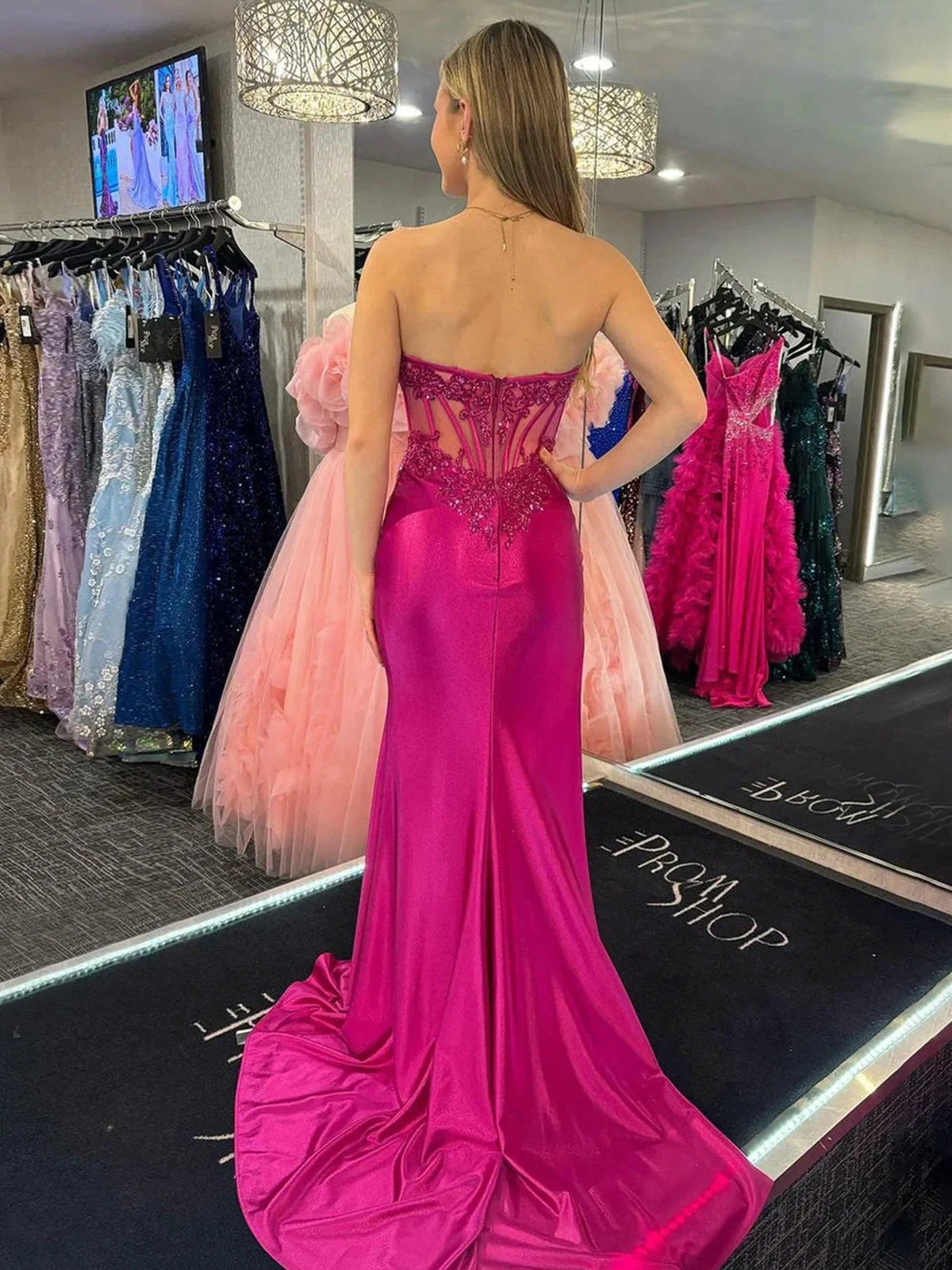 Myki | Fuchsia Strapless Satin Mermaid Long Prom Dresses with Slit by KissProm