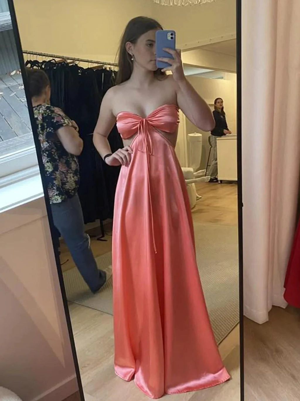 Nadine | PInk Strapless Back Tie Satin A-line Prom Dress by KissProm