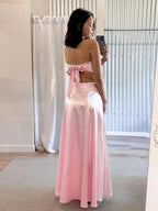 Nadine | PInk Strapless Back Tie Satin A-line Prom Dress by KissProm
