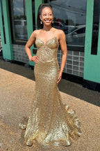 Nadir | Gold Strapless Mermaid Sequins Long Prom Dress by KissProm