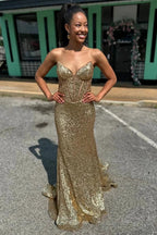 Nadir | Gold Strapless Mermaid Sequins Long Prom Dress by KissProm