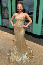 Nadir | Gold Strapless Mermaid Sequins Long Prom Dress by KissProm