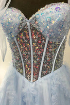 Nalda | Blue Spaghetti Straps Sequins Tulle A Line Prom Dress by KissProm