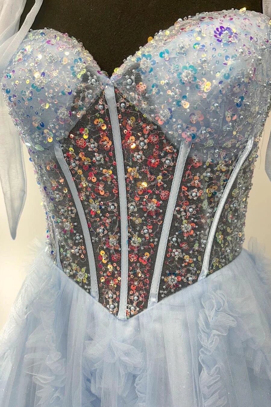 Nalda | Blue Spaghetti Straps Sequins Tulle A Line Prom Dress by KissProm