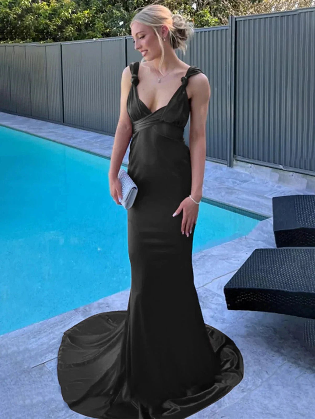 Nanala | Burgundy Mermaid Straps Satin Pleated Long Prom Dress with Train by KissProm
