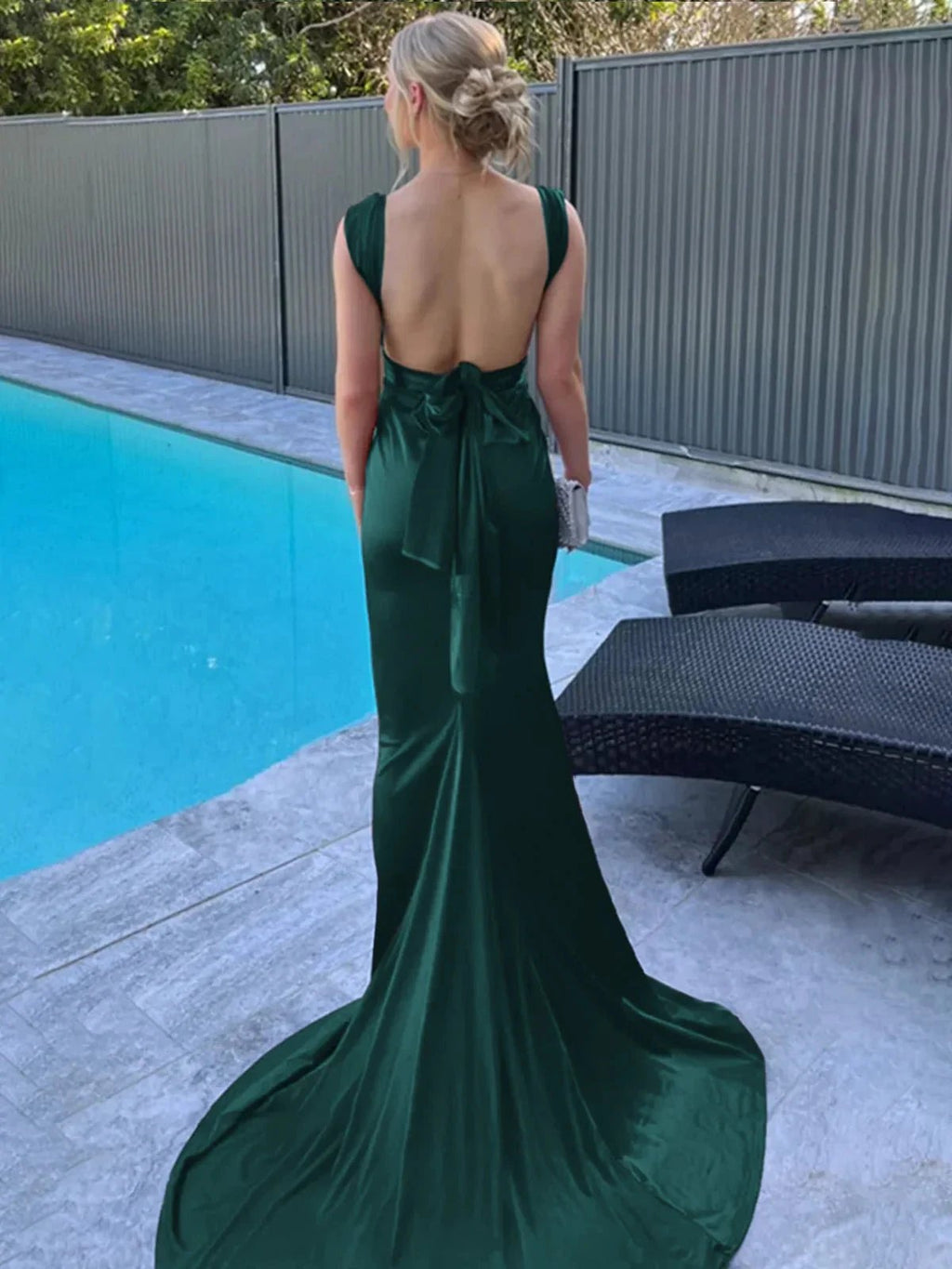 Nanala | Burgundy Mermaid Straps Satin Pleated Long Prom Dress with Train by KissProm