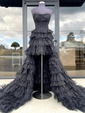 Nanette | Black Strapless High Low Ruffles Tulle Prom Dress by KissProm