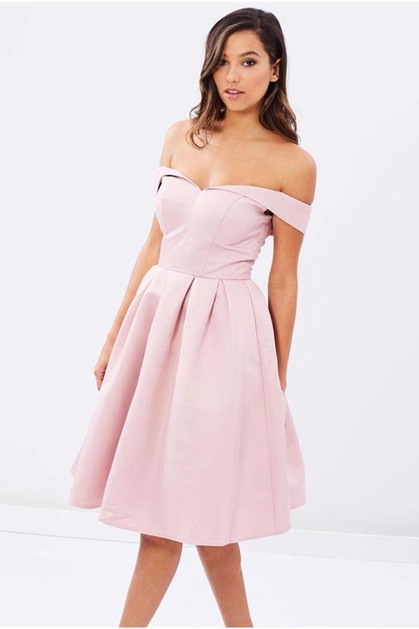Natural Off-the-shoulder Pleated A-line Sleeveless Homecoming Dresses PD136 Hover Image