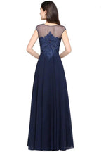 Navy Blue A-line Scoop Appliques Chiffon Prom Dress by misshow.com