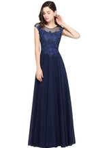 Navy Blue A-line Scoop Appliques Chiffon Prom Dress by misshow.com