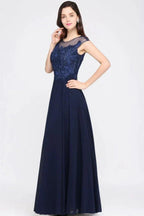 Navy Blue A-line Scoop Appliques Chiffon Prom Dress by misshow.com