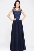 Navy Blue A-line Scoop Appliques Chiffon Prom Dress by misshow.com