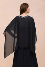 Navy Blue Bridesmaid Dress with Beading Wraps Floor Length Chiffon Maid of Honor Dress by misshow.com